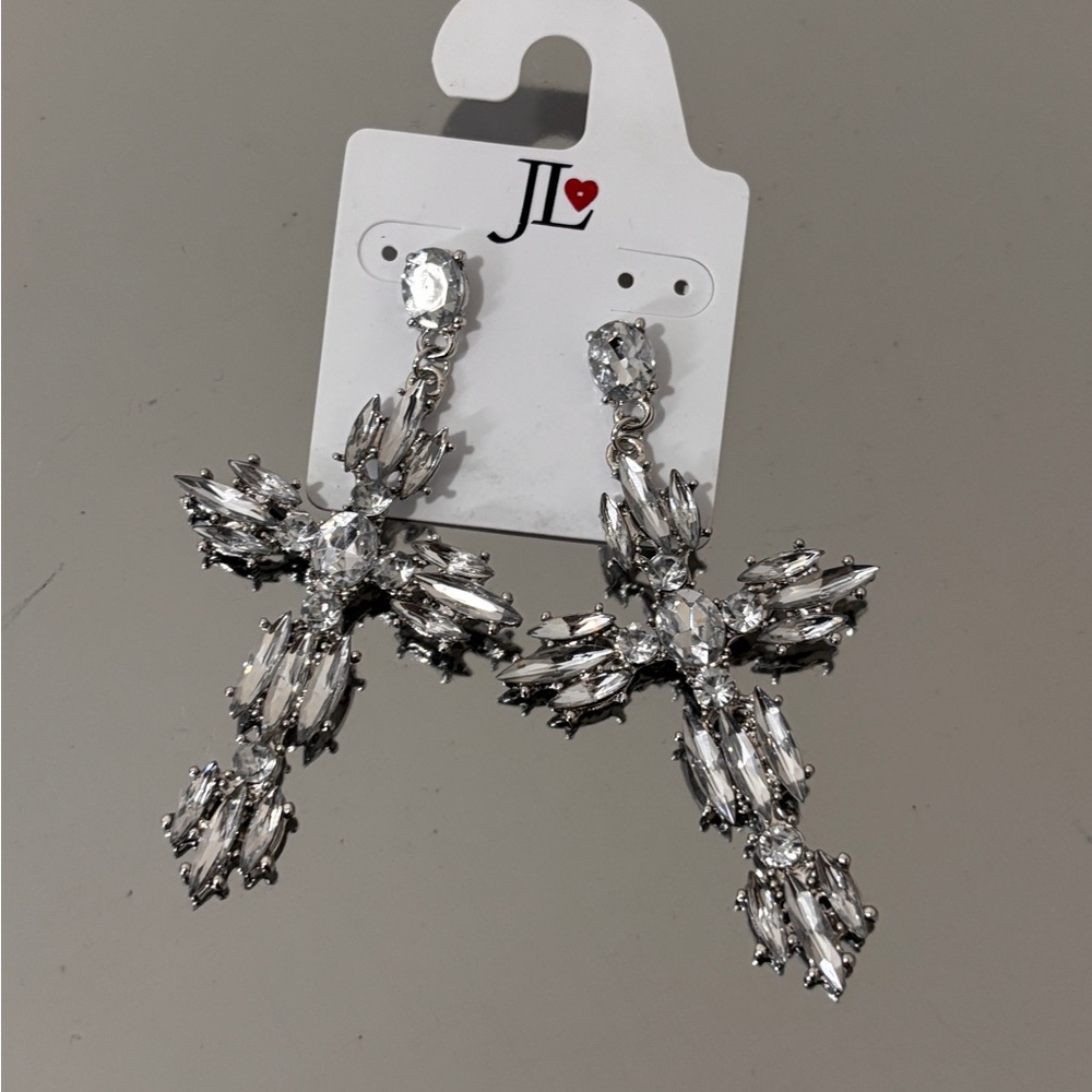 Silver Cross Rhinestone Earrings